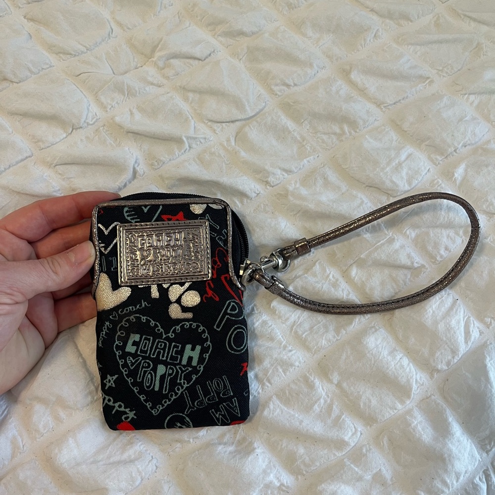 Coach Black and Silver Wristlet Pouch